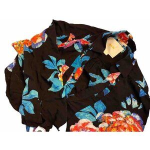 Anthropologie Maeve Woodland Walk Black Floral Button Front Blouse‎ Top Size 2